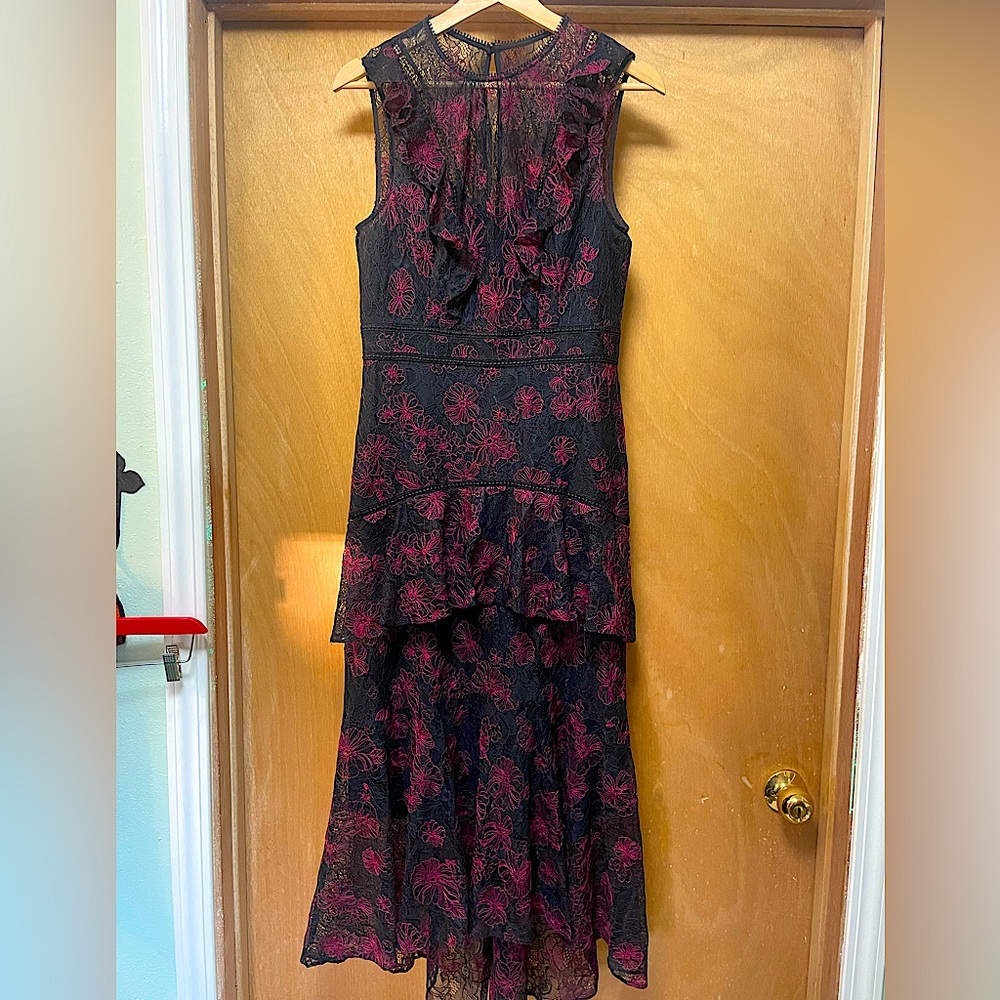 Ever New Black and Burgundy Lace Maxi